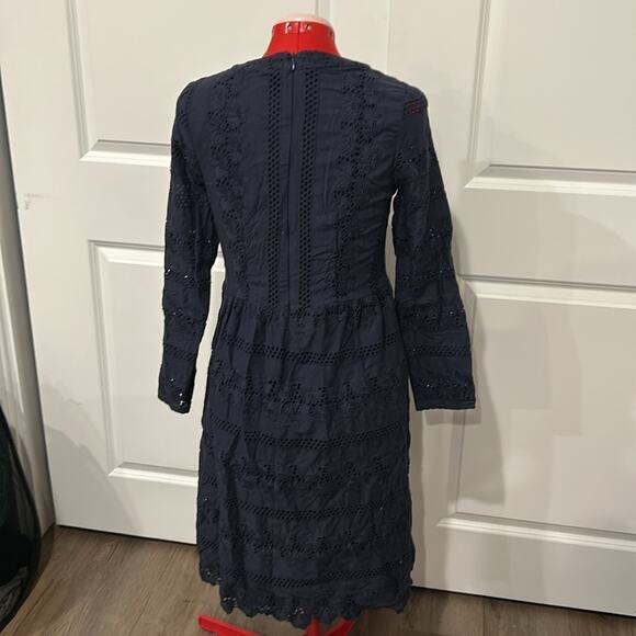 Roolee Navy Blue Long Sleeve Cotton Eyelet Fit Flare Modest Dress Size Medium - Picture 5 of 8